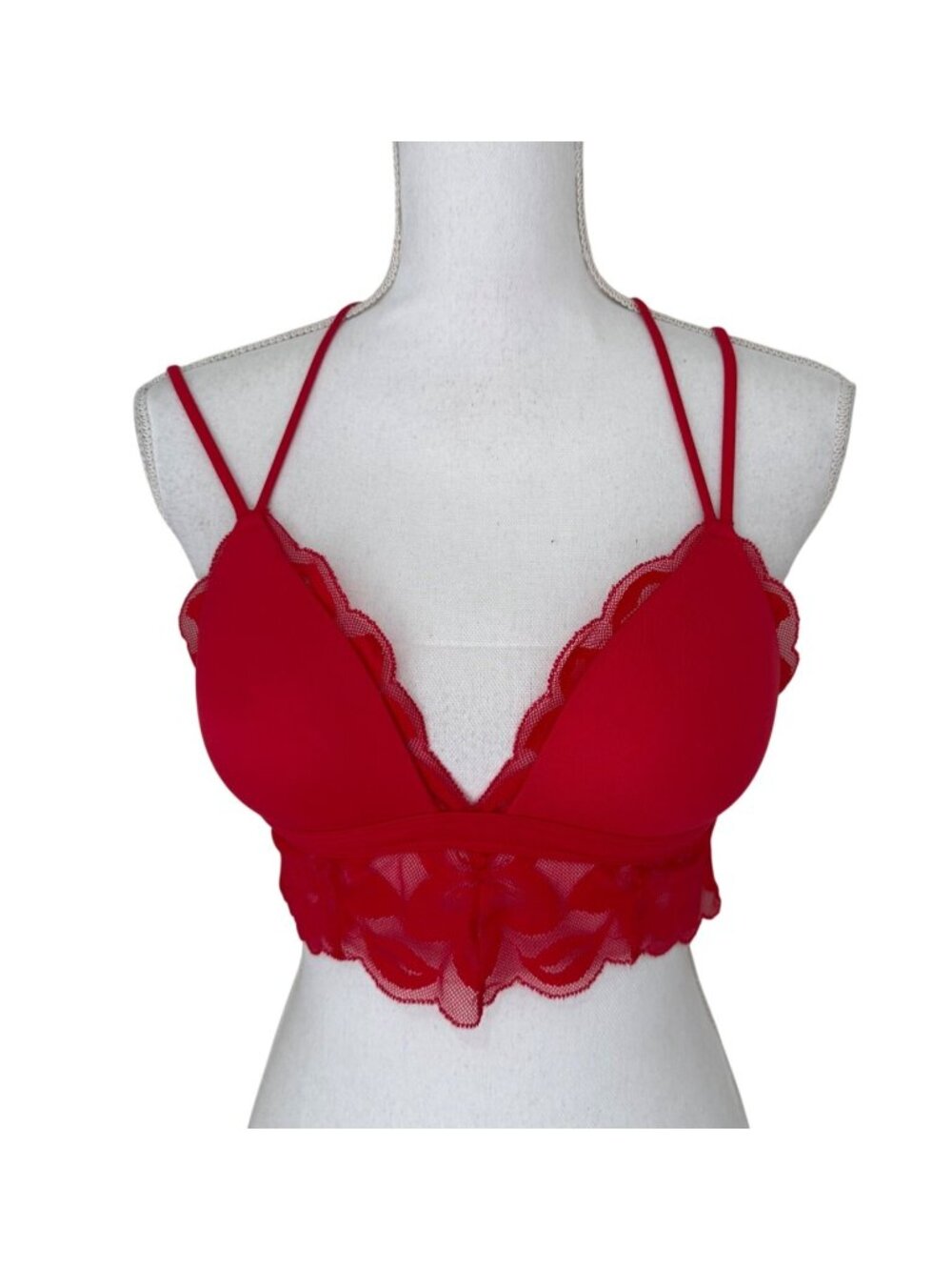 Victoria's Secret PINK Bra Size Small Red Lace Strappy Padded Wireless